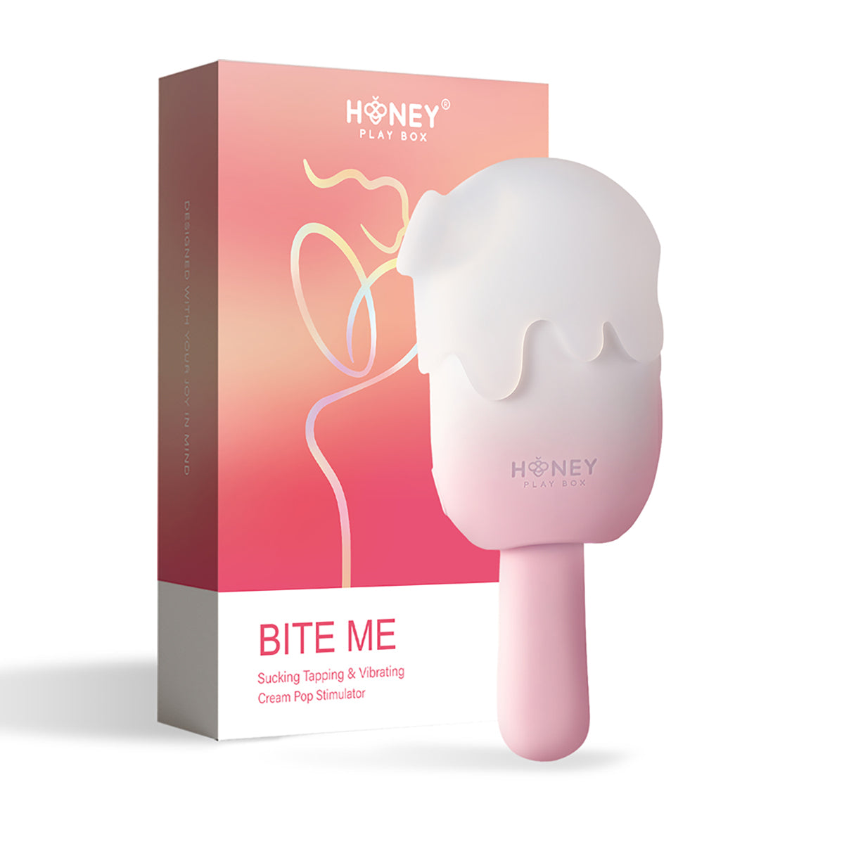 Honey Play Box Bite Me Sucking Tapping & Vibrating Cream Pop Stimulator Pink-0