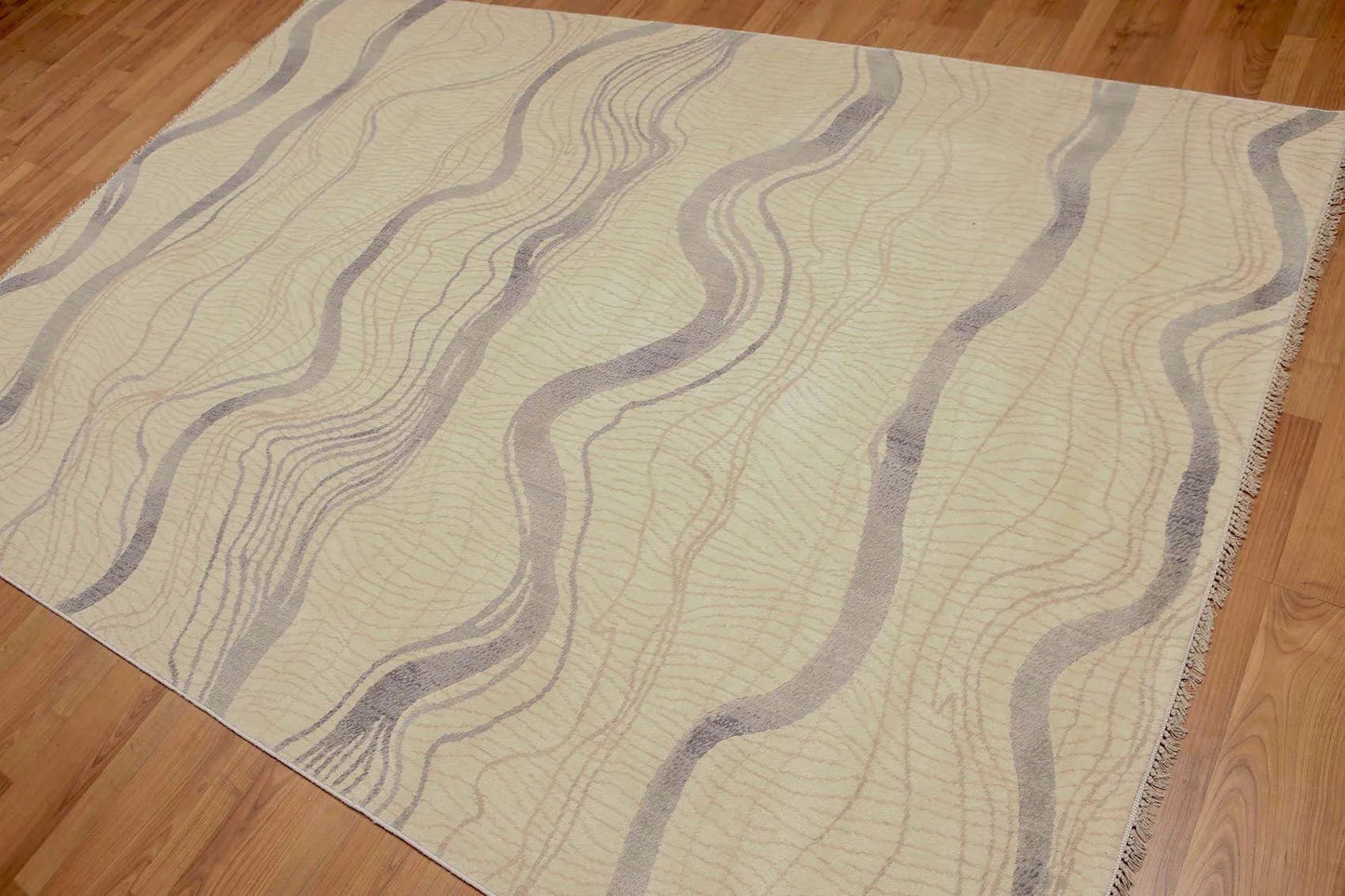 6' x 9' Hand Knotted Swirls Pattern 100% Wool Area rug Ivory-1