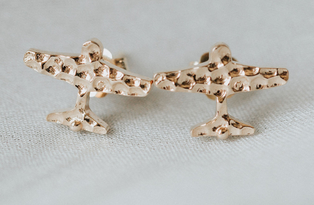 Custom Design: Airplane Stud Earrings- 18K Gold: 12mm-9