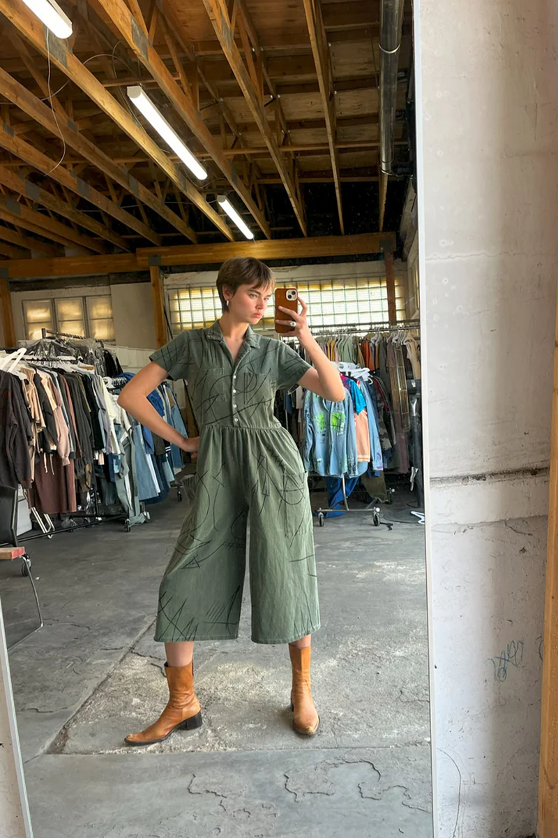 Artisan Hand-Painted Abstract Sage Jumpsuit-2