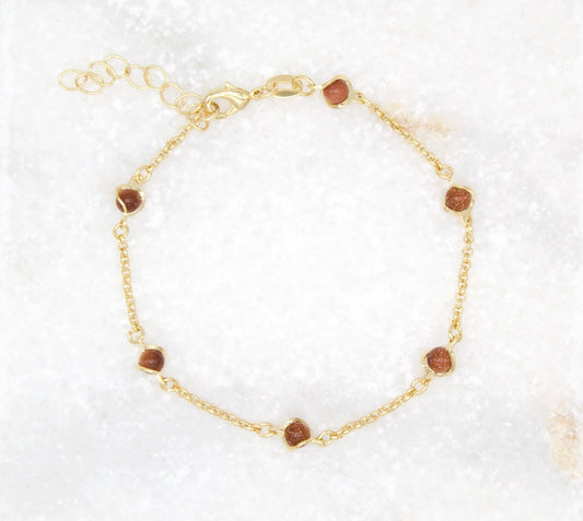 18K Gold Filled 5mm Designed Brown aventurine Bead Bracelet (I79A)-0