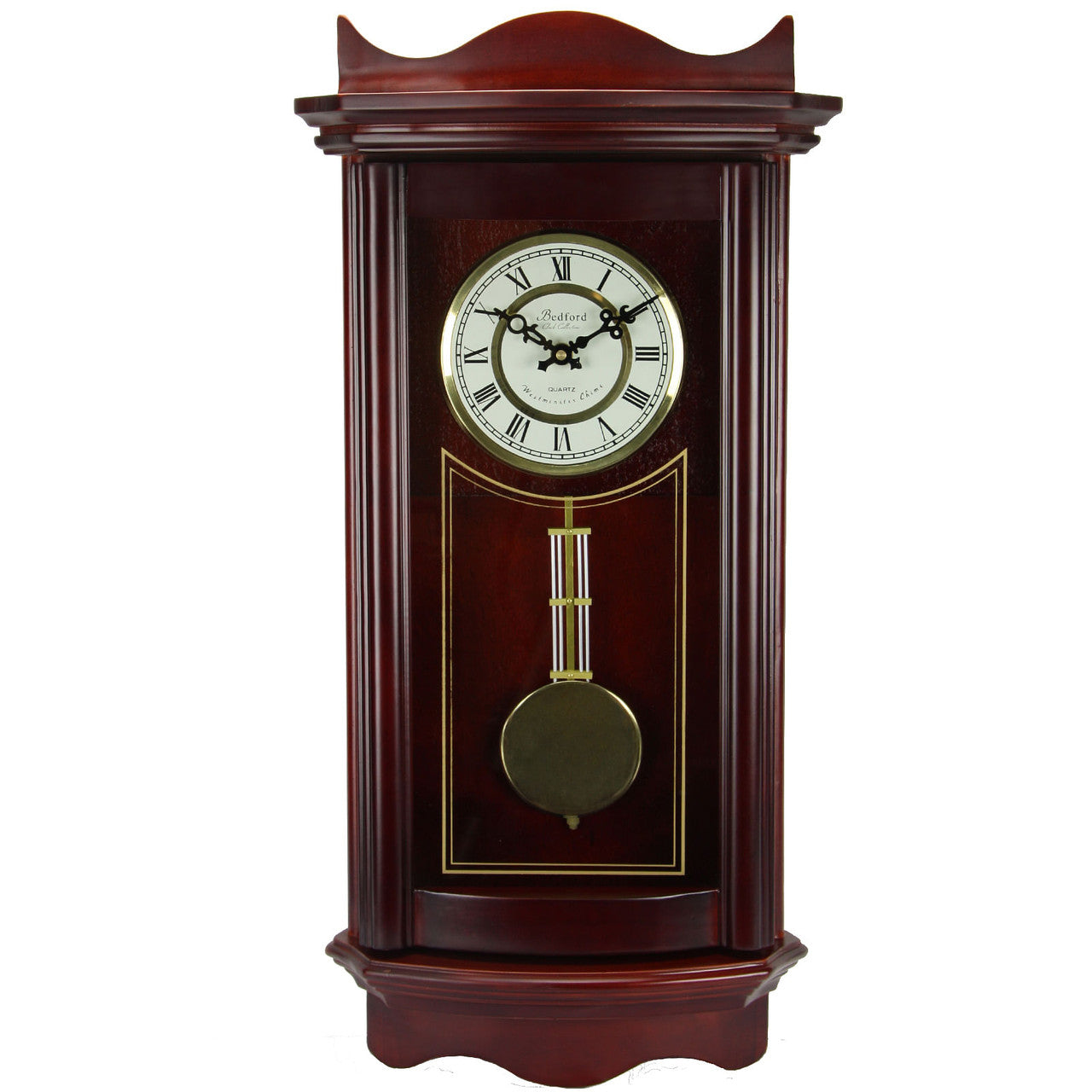 Bedford Clock Collection Weathered Chocolate Cherry Wood 25 Inch Wall Clock with Pendulum-0
