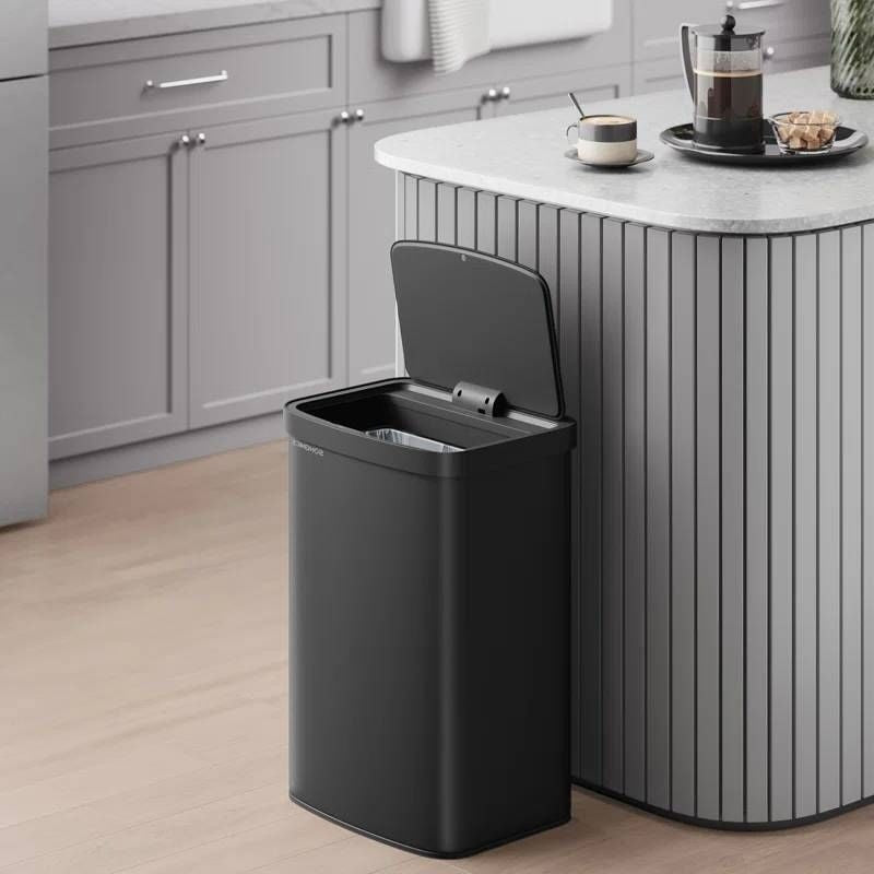 Black 13-Gallon Kitchen Trash Can with Motion Sensor Lid and Carbon Filter-2