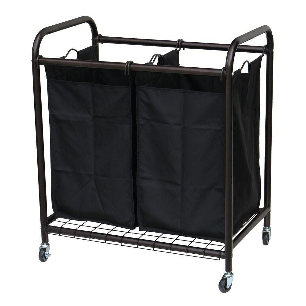 Bronze Laundry Hamper Cart with 2 Black Sorter Bags-2
