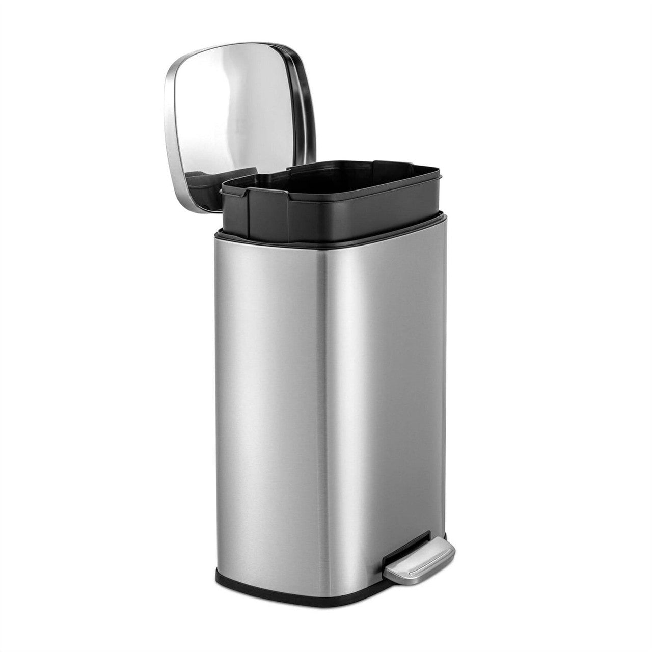 13 Gallon Brushed Stainless Steel Kitchen Trash Can with Step Open Lid-1