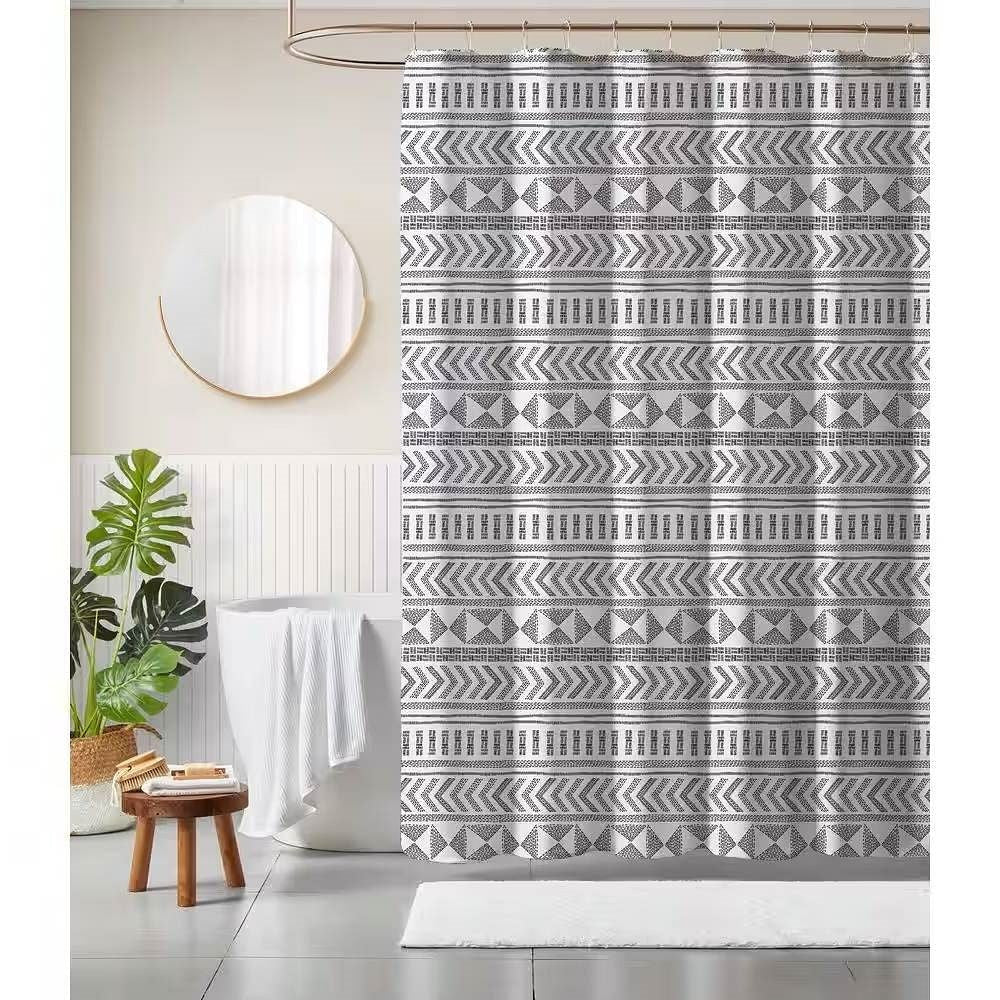 72-inch Polyester Shower Curtain with Black White Scandinavian Chevron Pattern-1