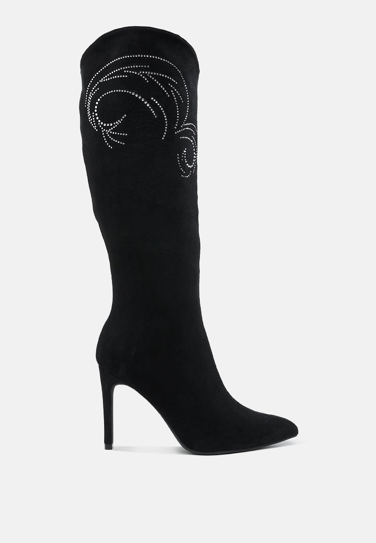 Becks Rhinestone Patterned Calf Boots-5