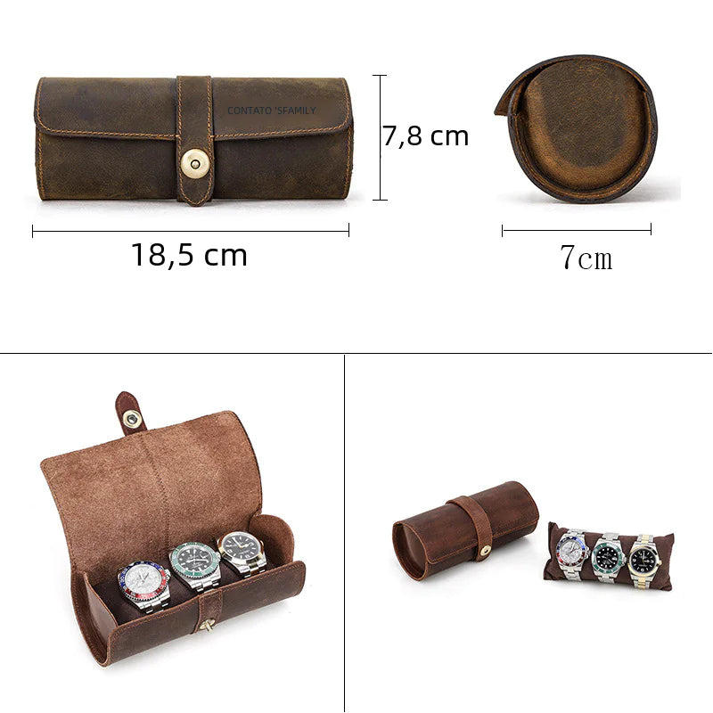 Vintage Crazy Horse Leather Watch Box Set (3 Pieces)