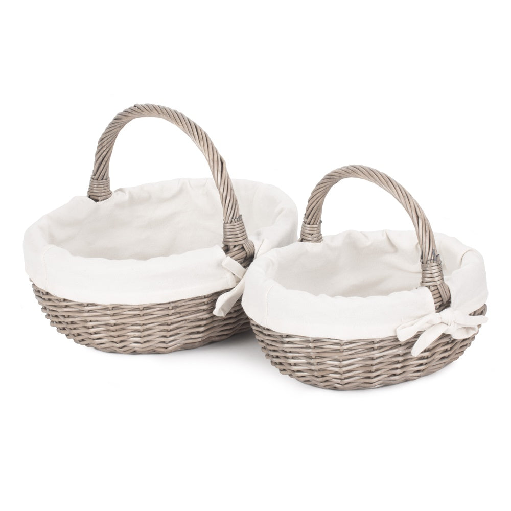 Lined Antique Wash Wicker Bathroom Shopping Basket-3