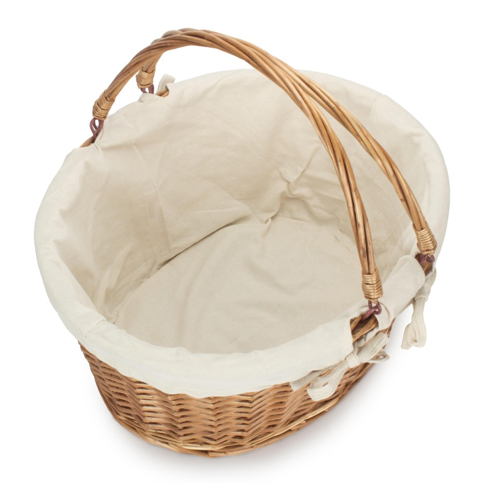 Lined Double Steamed Wicker Shopping Basket With Swing Handles-1