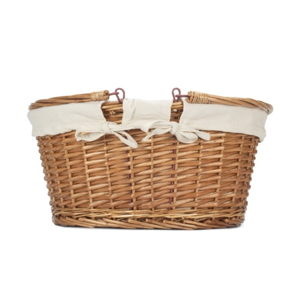 Lined Double Steamed Wicker Shopping Basket With Swing Handles-2