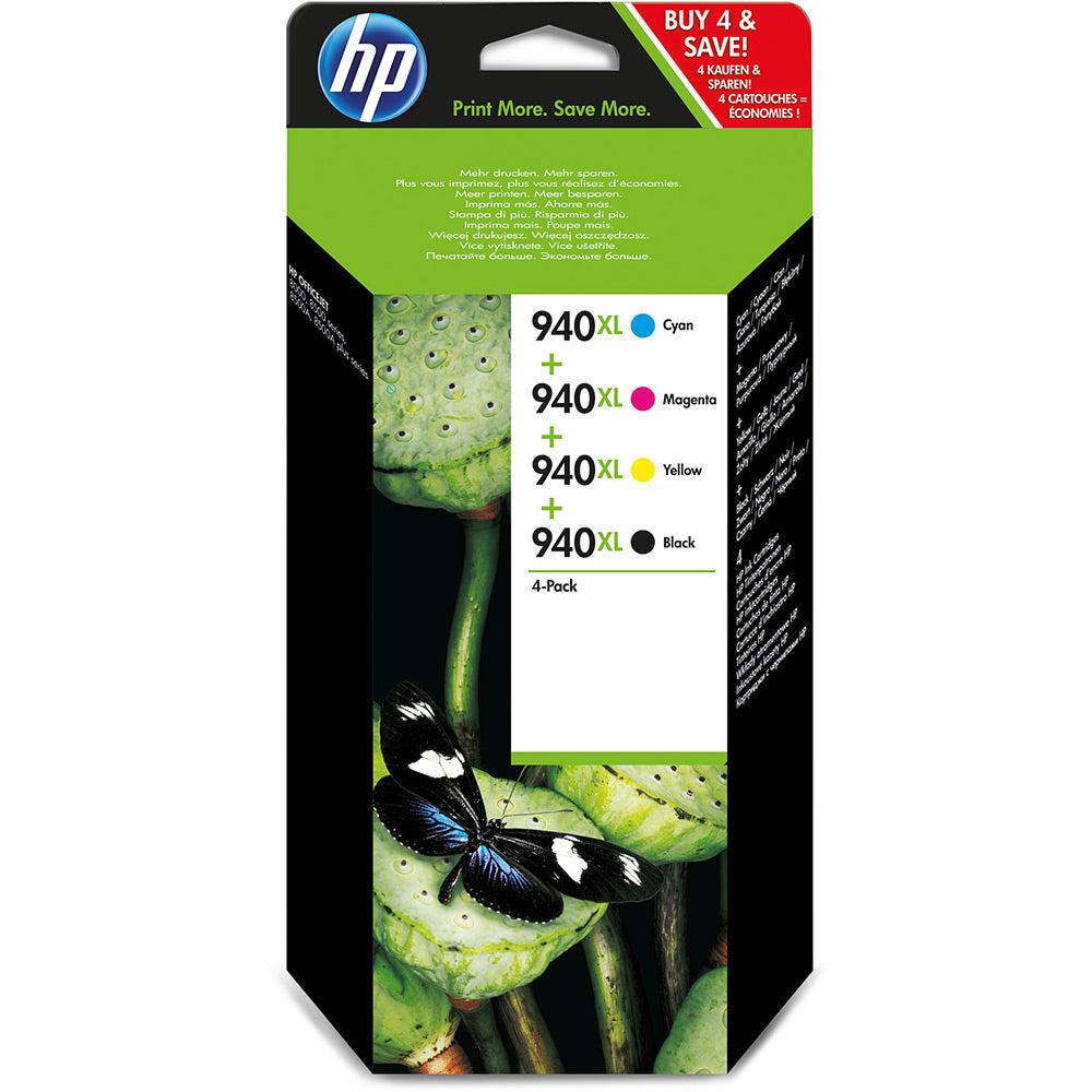 Genuine HP 940XL High Yield Black and Tri-Color Inkjet Cartridge, C2N93AE 4-Pack-0