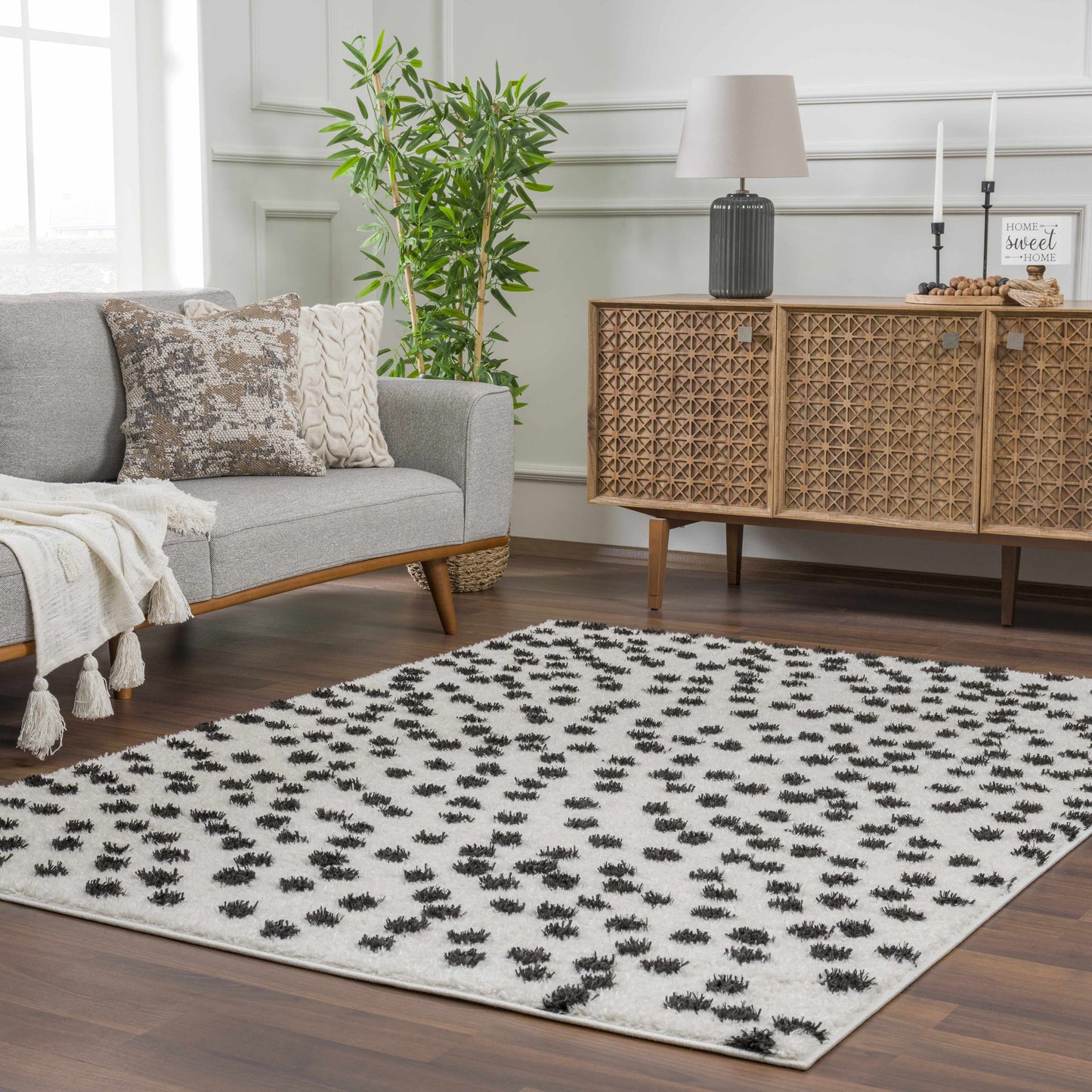 Cansu Black & White Dotted Area Rug-6