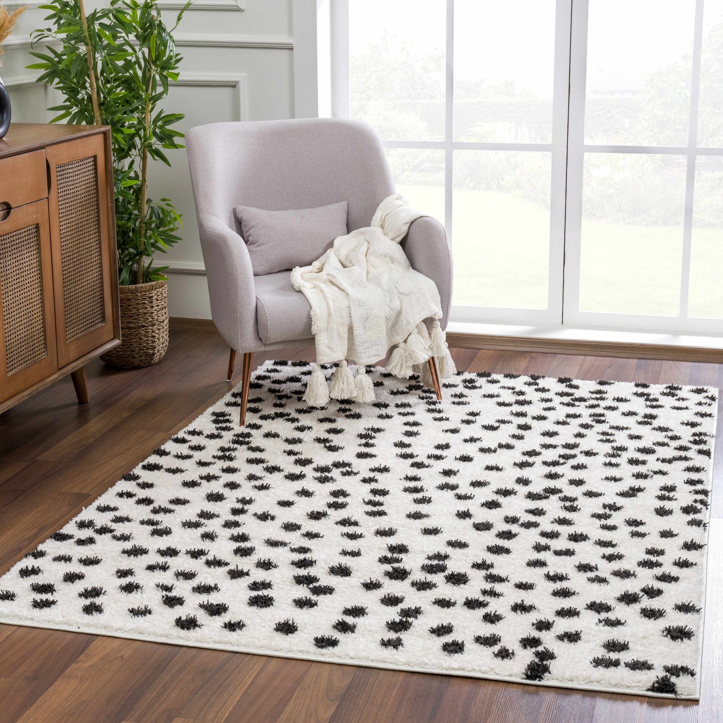 Cansu Black & White Dotted Area Rug-2