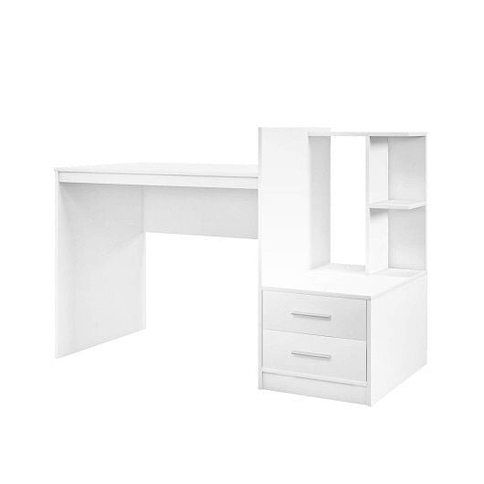 Computer Desk Home Office with Bookshelf and Drawers-White-4