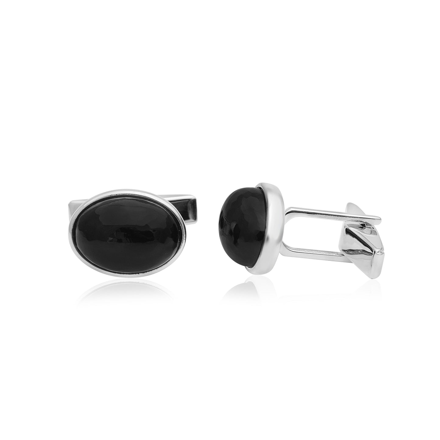 Faceted Black Onyx Oval Cufflinks – Sterling Silver-3