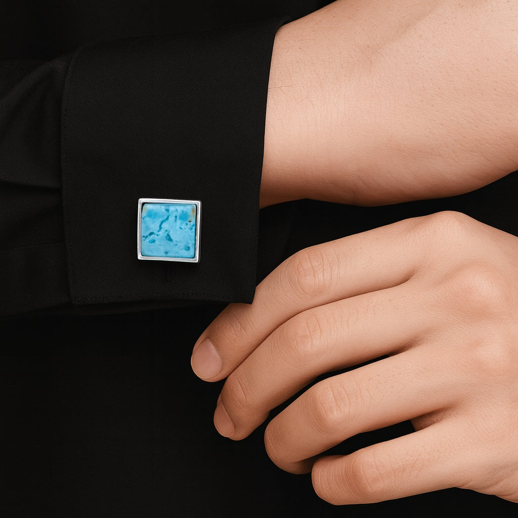 Larimar Square Cufflinks – Sterling Silver-0