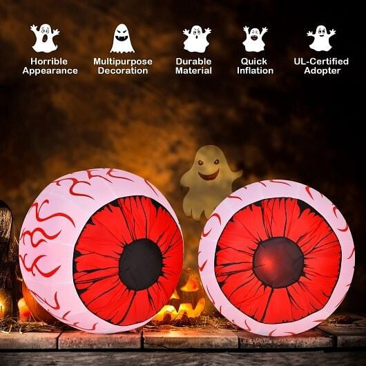2 Pack 3 Feet Halloween Inflatable Eyeballs with Air Blower-1