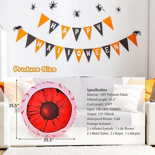 2 Pack 3 Feet Halloween Inflatable Eyeballs with Air Blower-2