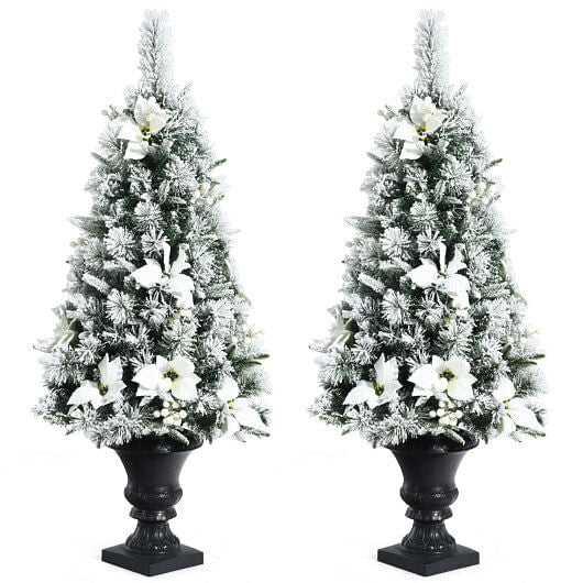 4 Feet Pre-lit Snowy Christmas Entrance Tree with White Berries and Flowers-4