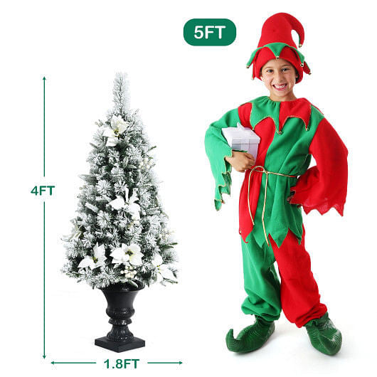 4 Feet Pre-lit Snowy Christmas Entrance Tree with White Berries and Flowers-2