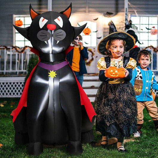 4.7 Feet Halloween Inflatable Vampire Cat with Red Cloak-1