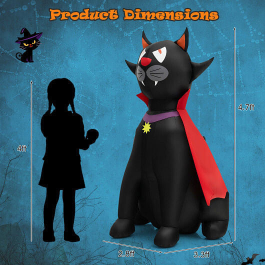 4.7 Feet Halloween Inflatable Vampire Cat with Red Cloak-4