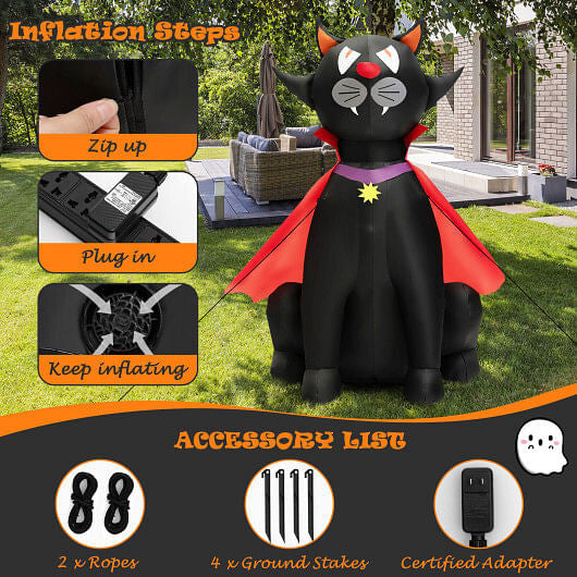 4.7 Feet Halloween Inflatable Vampire Cat with Red Cloak-2