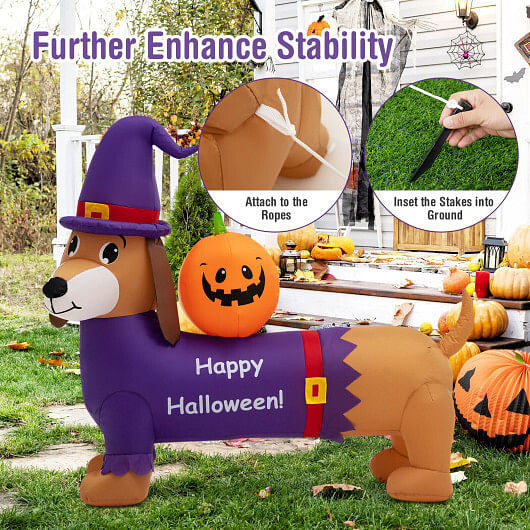 5 Feet Long Halloween Inflatable Dachshund Dog with Pumpkin-3