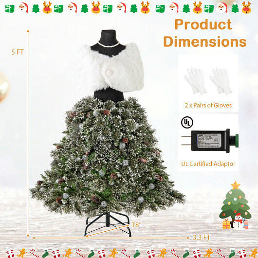 5 FT Pre-lit Mannequin Artificial Christmas Tree Hinged Dress Form Xmas Tree with 465 Branch Tips-2