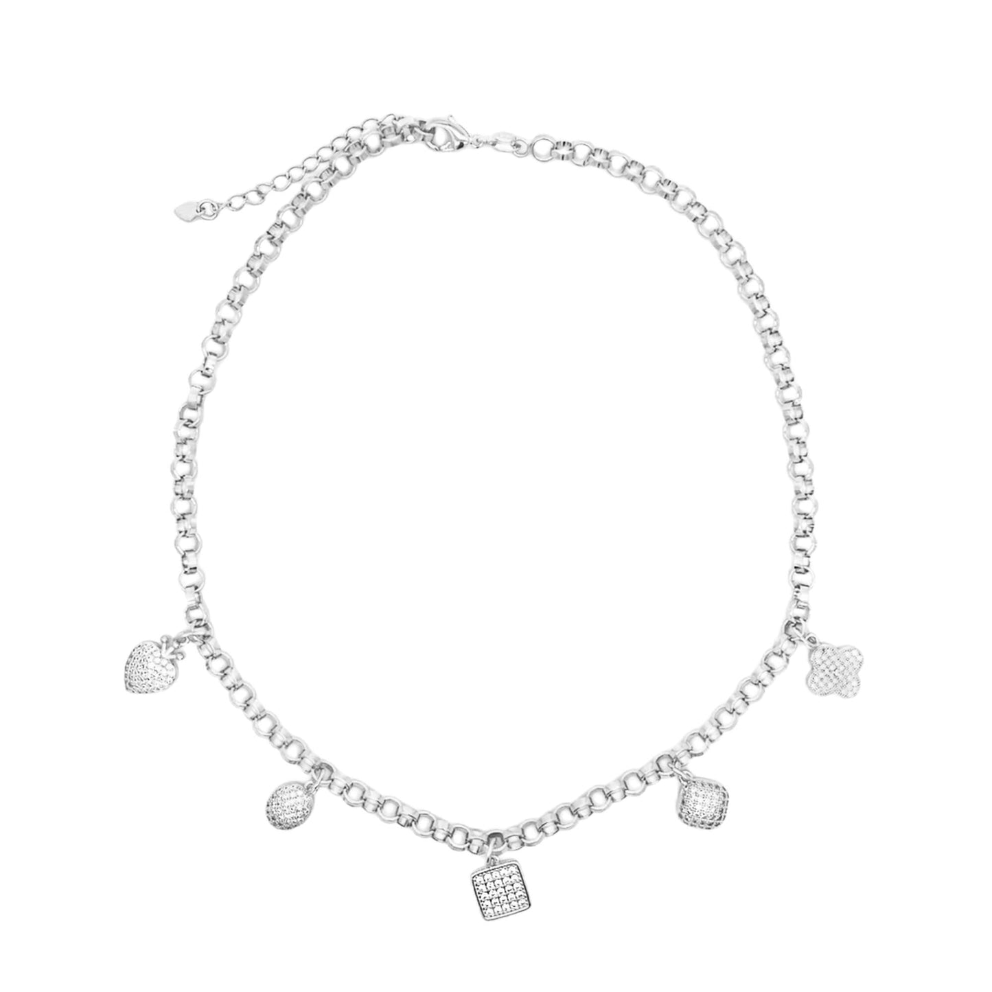 Cable Link Chain Shapes CZ Charm Necklace (G95A)-1