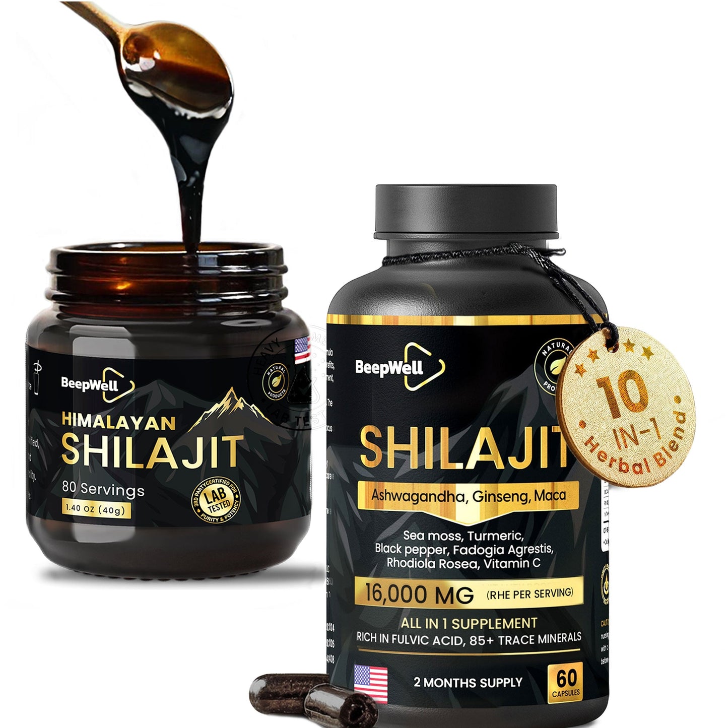 BeepWell Shilajit Resin + Capsules Combo – Himalayan Resin (80 Servings) + Capsules with Ashwagandha & Sea Moss (60 Count)-0