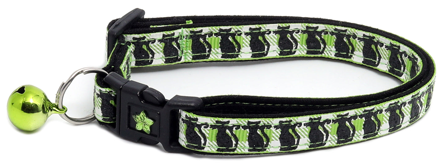 Glittering Black Cats on Plaid Breakaway Cat Collar-7