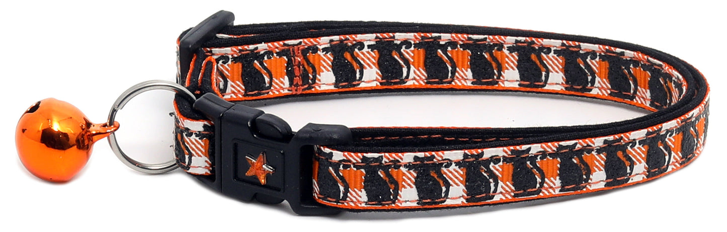 Glittering Black Cats on Plaid Breakaway Cat Collar-6