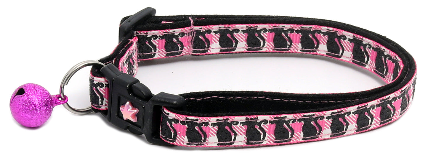 Glittering Black Cats on Plaid Breakaway Cat Collar-8