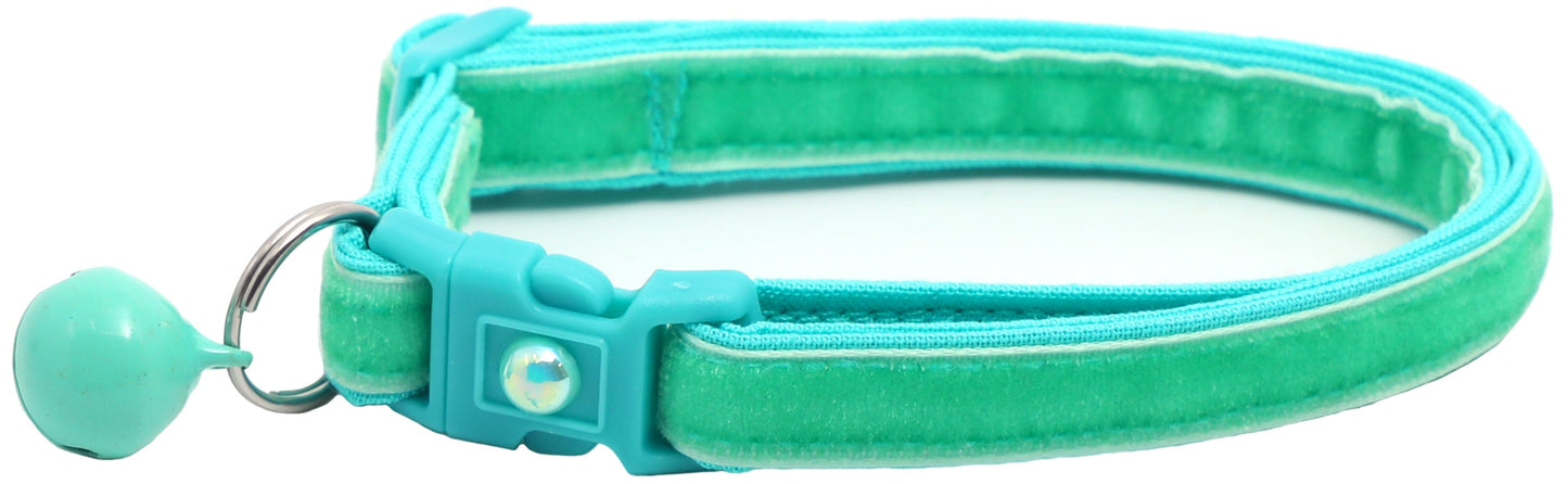 Soft Aqua Velvet Cat Collar-1
