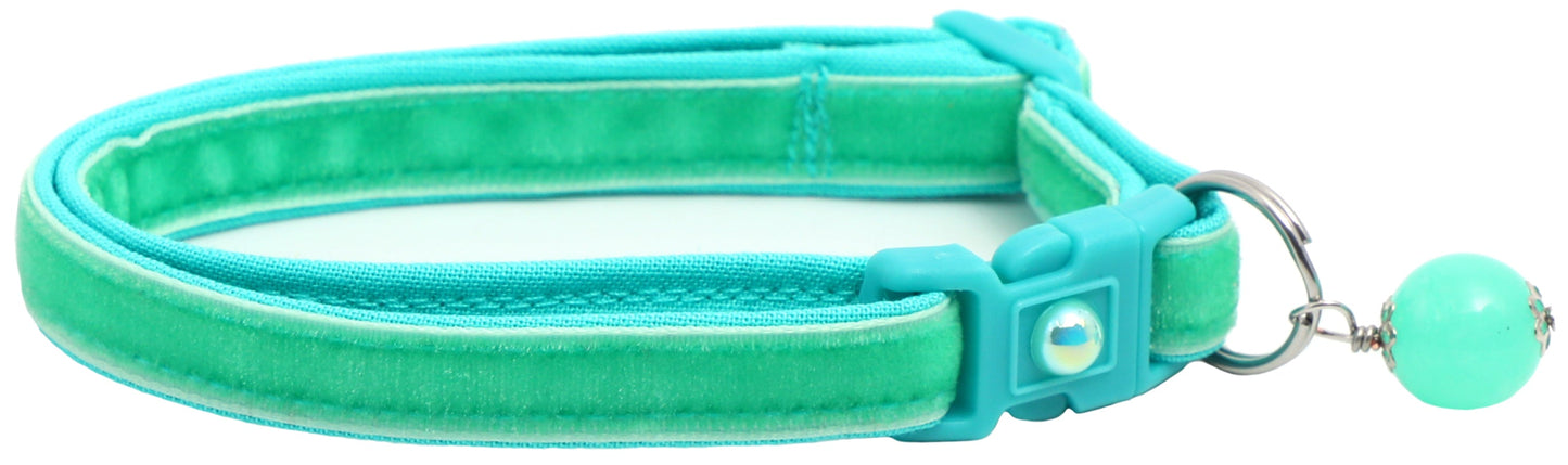 Soft Aqua Velvet Cat Collar-2