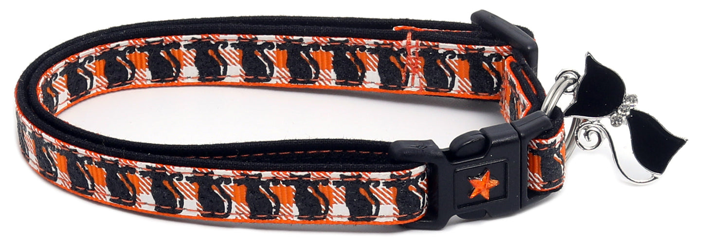 Glittering Black Cats on Plaid Breakaway Cat Collar-14