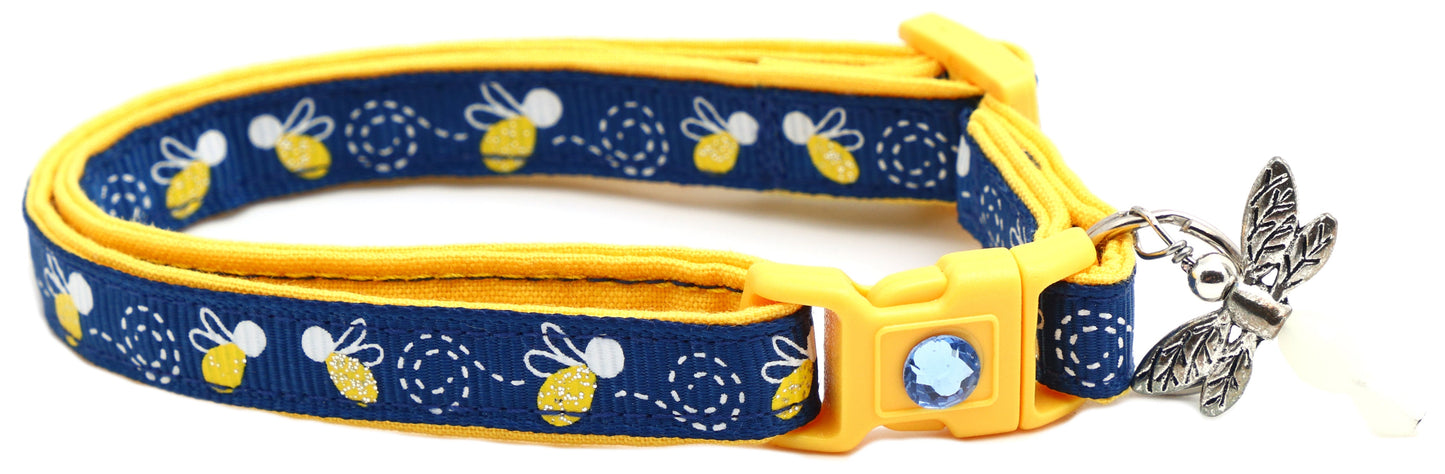 Fire Flies on Navy Cat Collar-2