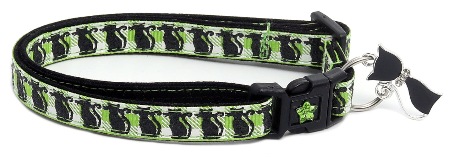Glittering Black Cats on Plaid Breakaway Cat Collar-15