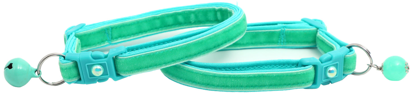 Soft Aqua Velvet Cat Collar-3
