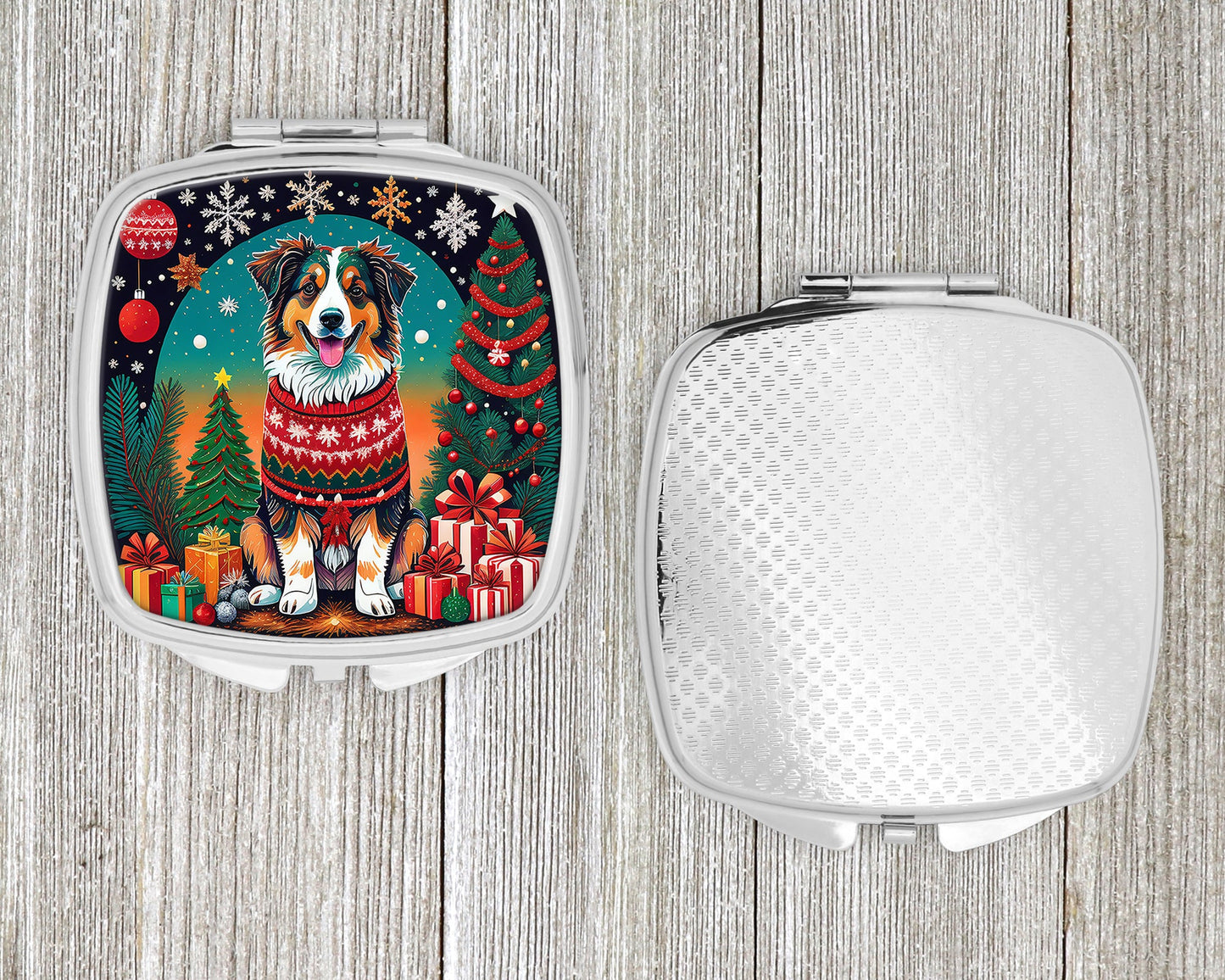 Australian Shepherd Christmas Compact Mirror-3