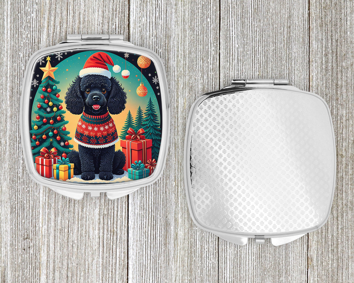 Black Toy Poodle Christmas Compact Mirror-3
