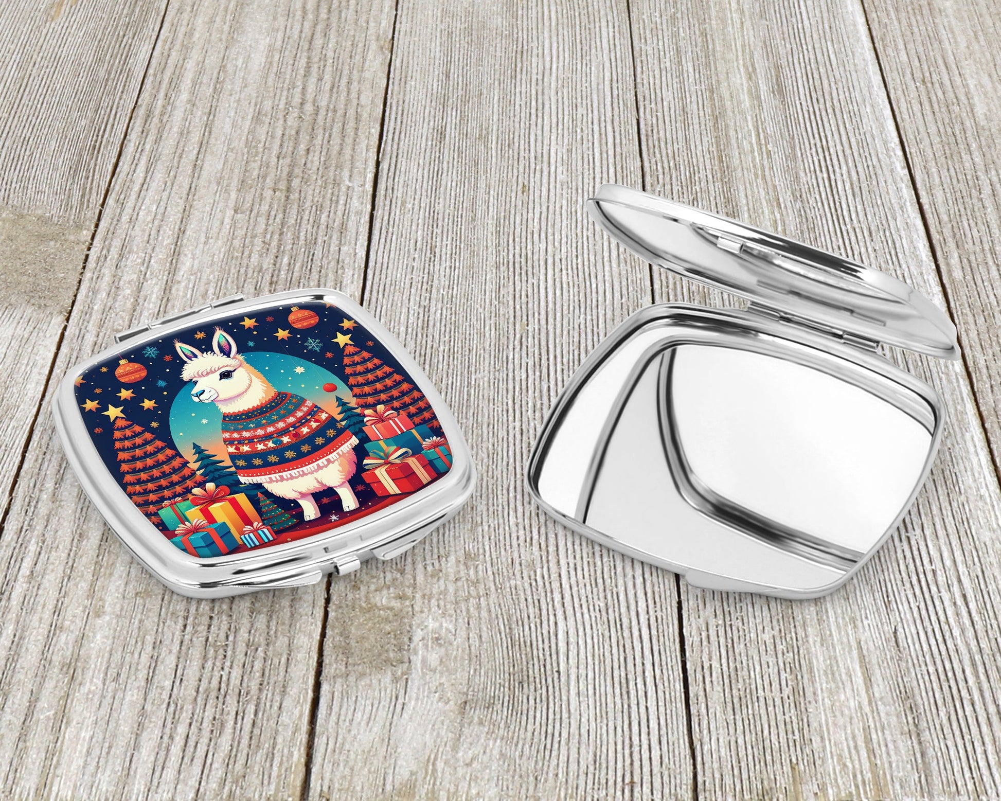 Llama Christmas Compact Mirror-2
