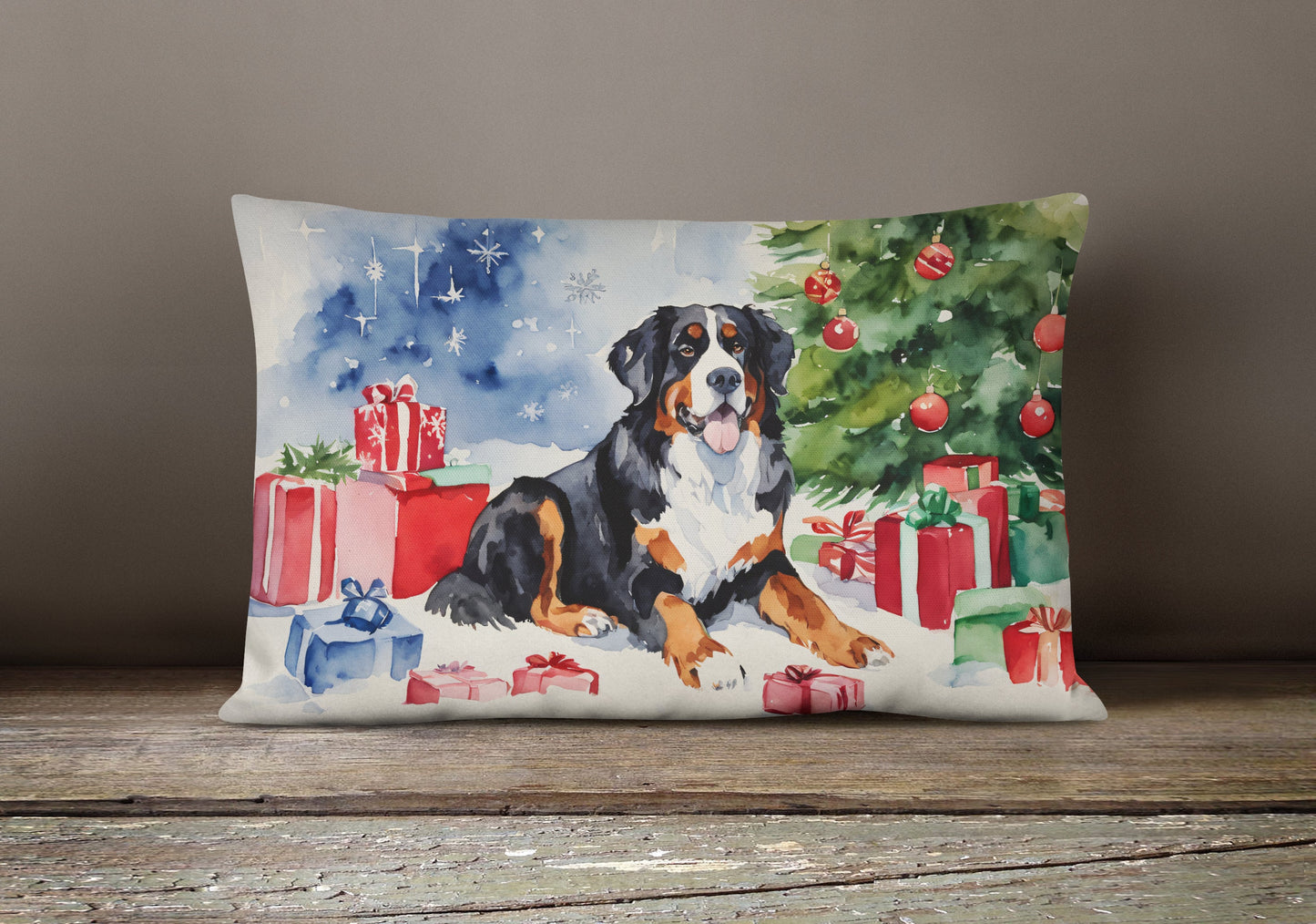 Bernese Mountain Dog Christmas Throw Pillow-3