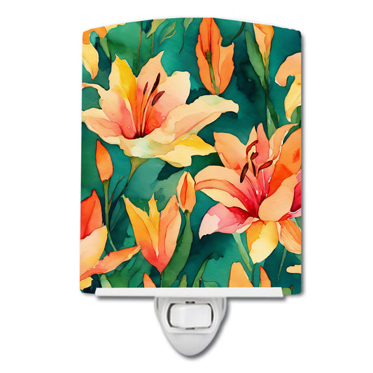Lilies in Watercolor Ceramic Night Light-0