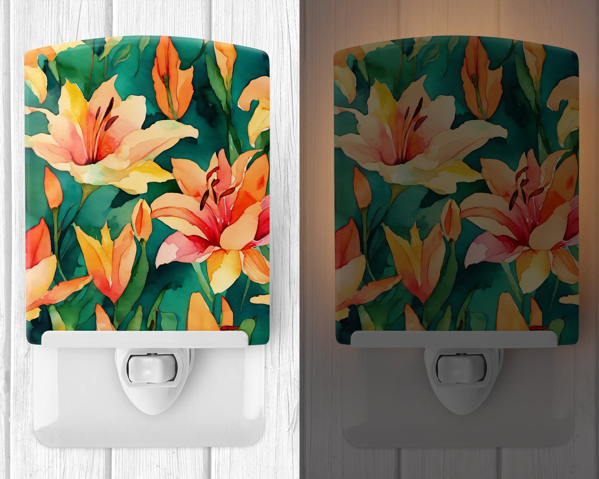 Lilies in Watercolor Ceramic Night Light-1