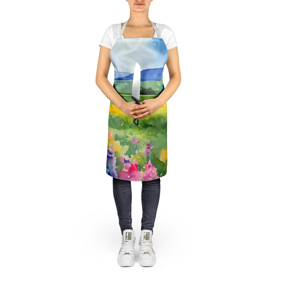 Massachusetts Mayflowers in Watercolor Apron-4