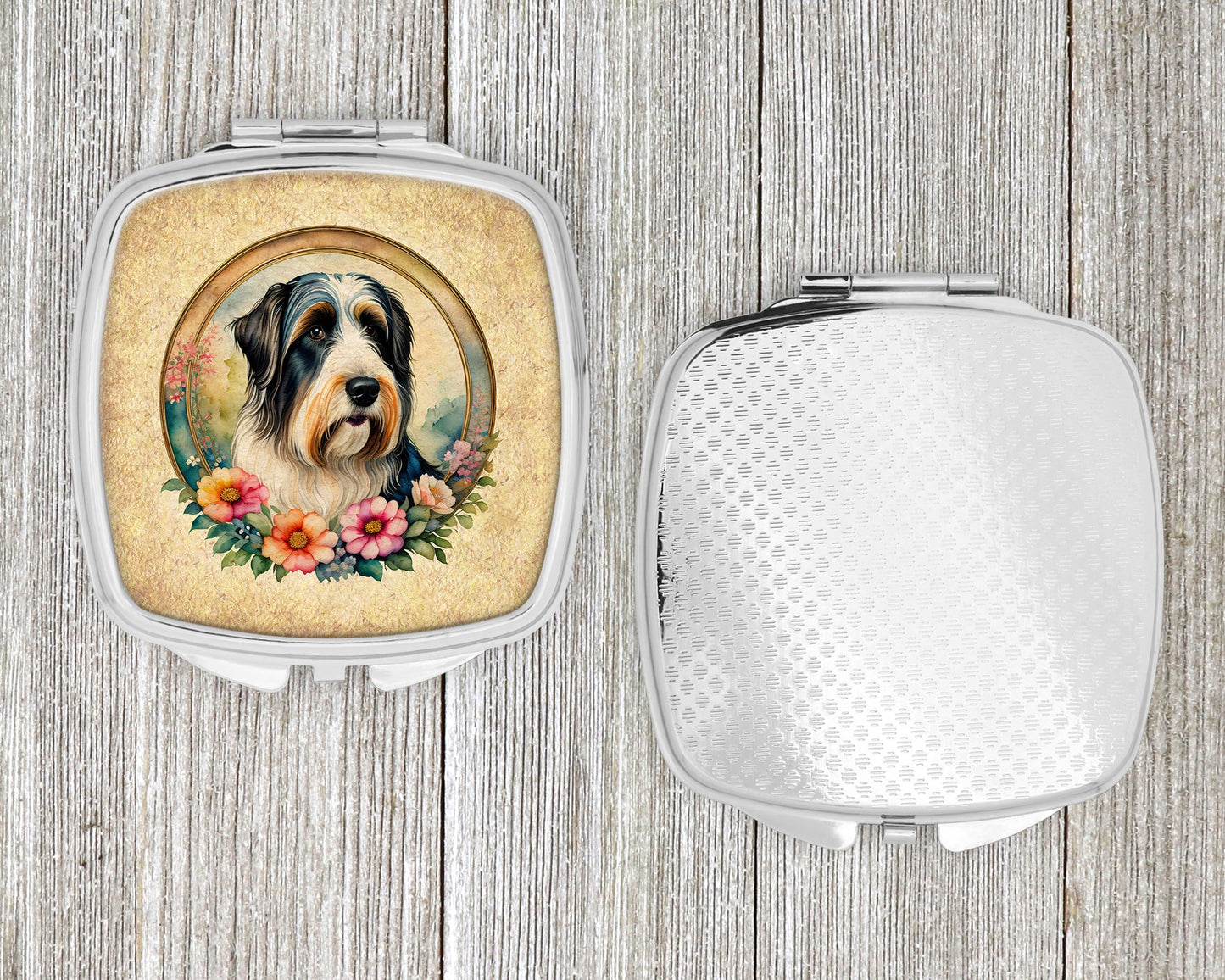Bearded Collie and Flowers Compact Mirror-3