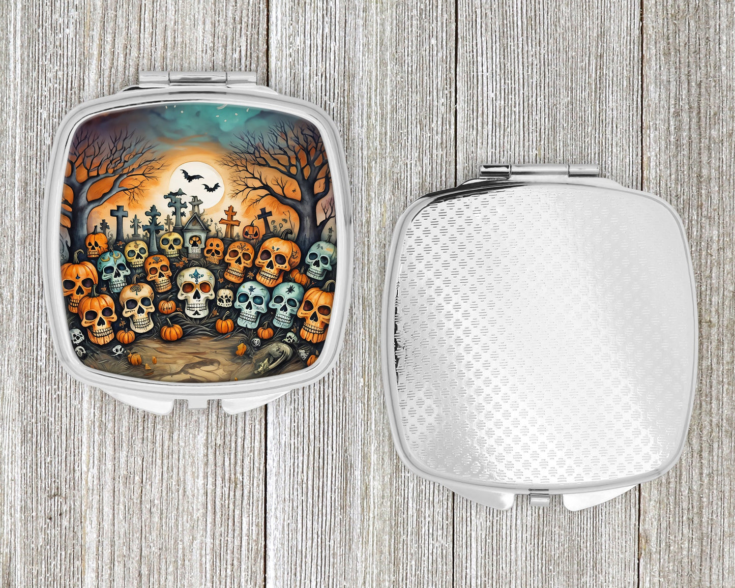 Calaveras Sugar Skulls Spooky Halloween Compact Mirror-3